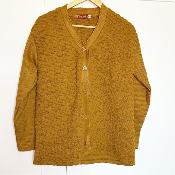 Renuka Sweaters - Renuka Mustard Cardigan sweater long sleeve goldenrod large textured cottagecore